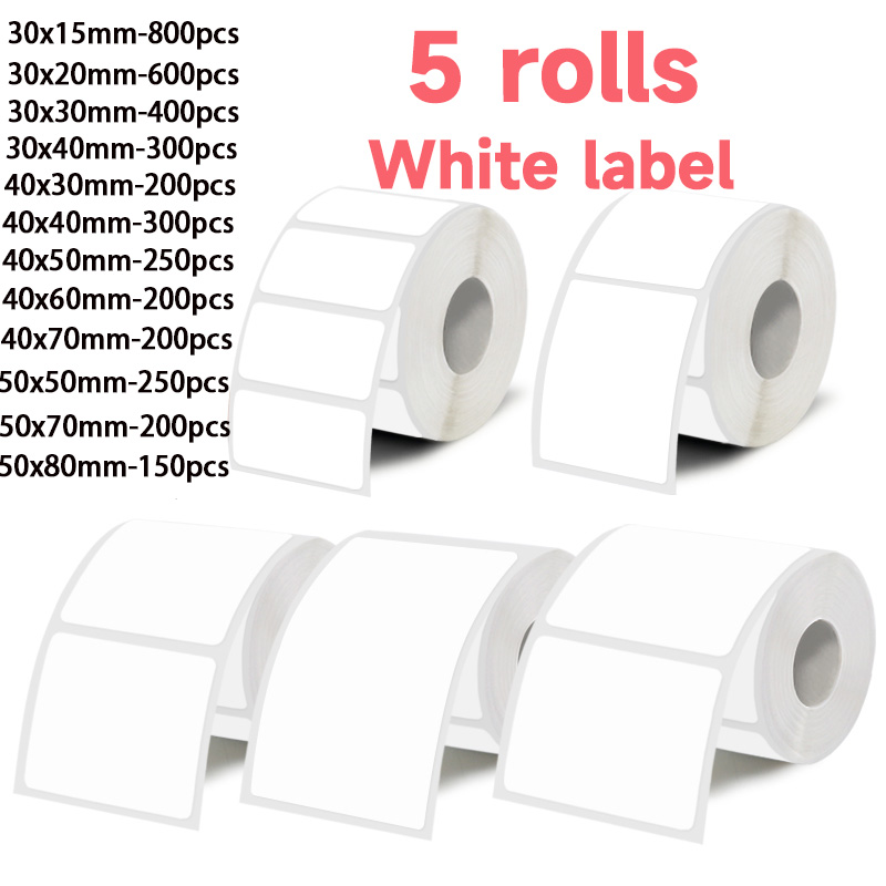 Commercial Label Printing Machine - 5 Rolls of White Label Stickers,